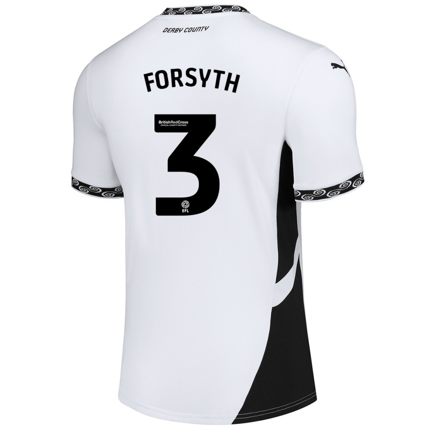 Niño Camiseta Craig Forsyth #3 Blanco Negro 1ª Equipación 2024/25 La Camisa Perú