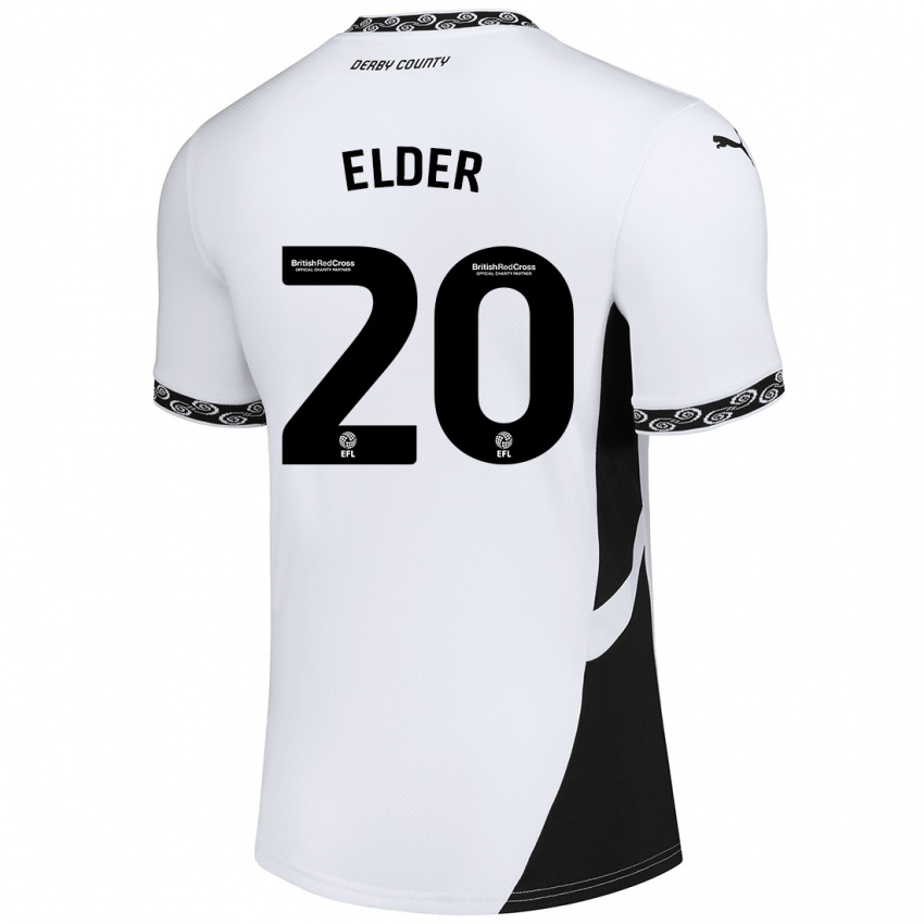 Niño Camiseta Callum Elder #20 Blanco Negro 1ª Equipación 2024/25 La Camisa Perú