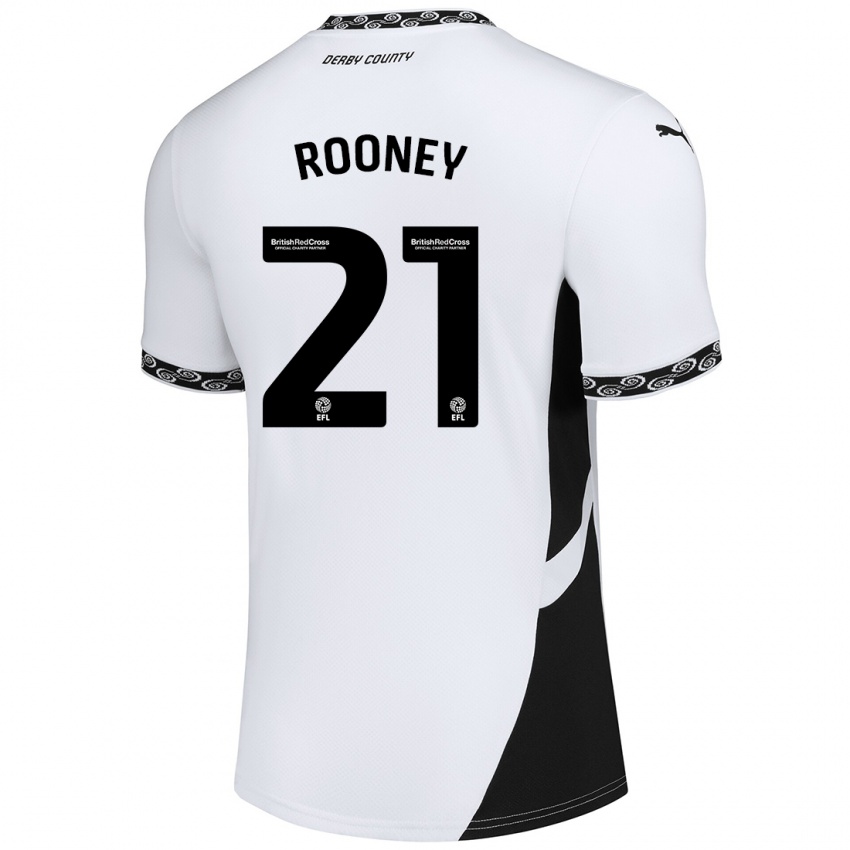 Niño Camiseta Jake Rooney #21 Blanco Negro 1ª Equipación 2024/25 La Camisa Perú