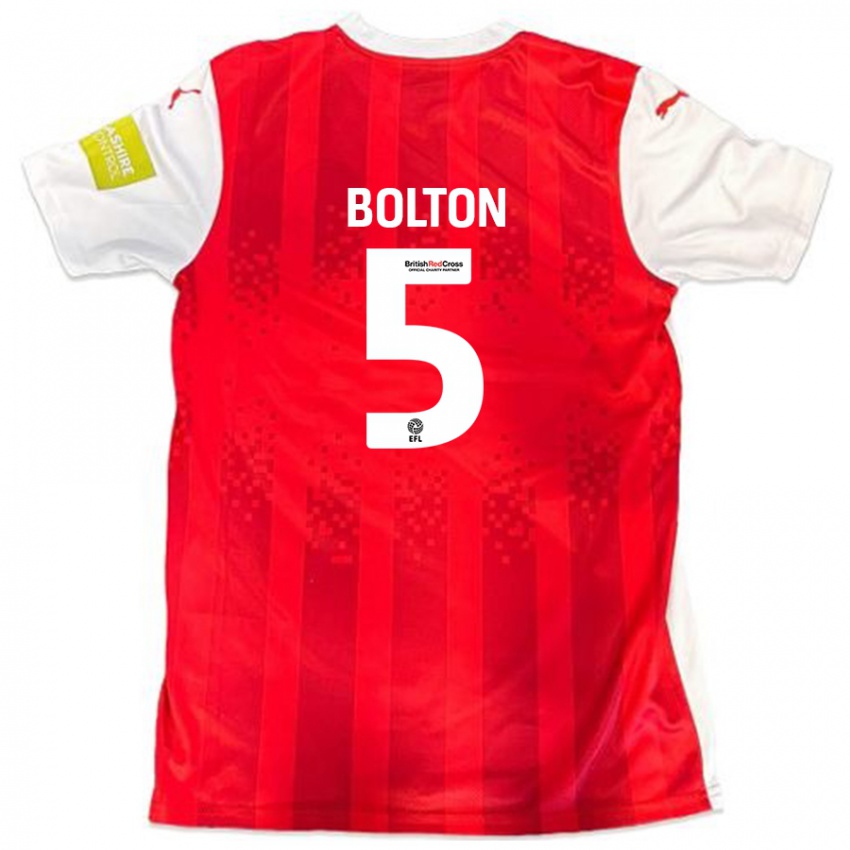 Niño Camiseta James Bolton #5 Rojo Blanco 1ª Equipación 2024/25 La Camisa Perú