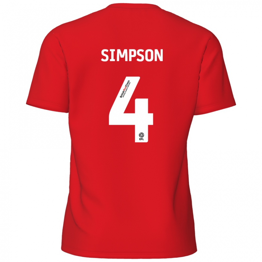 Niño Camiseta Jack Simpson #4 Rojo 1ª Equipación 2024/25 La Camisa Perú