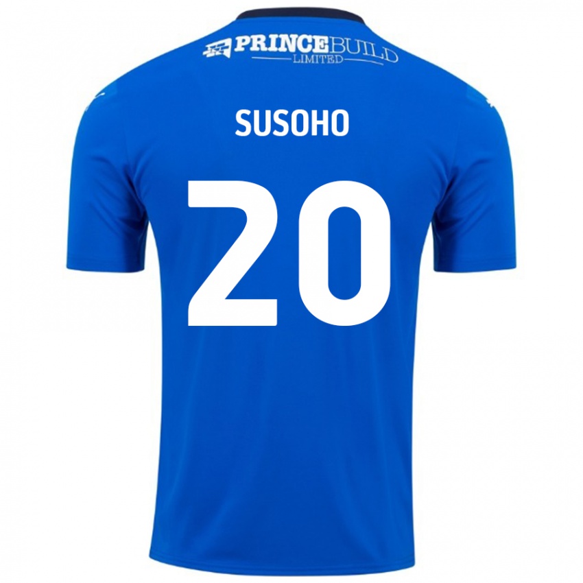 Niño Camiseta Mahamadou Susoho #20 Azul Blanco 1ª Equipación 2024/25 La Camisa Perú