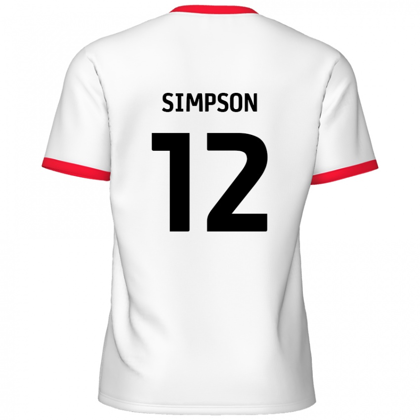 Niño Camiseta Tyreece Simpson #12 Blanco Rojo 1ª Equipación 2024/25 La Camisa Perú