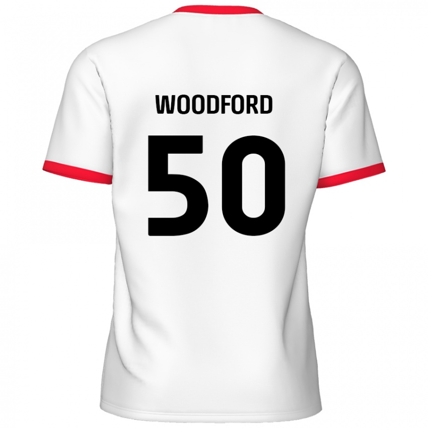 Niño Camiseta Max Woodford #50 Blanco Rojo 1ª Equipación 2024/25 La Camisa Perú