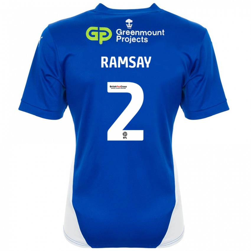 Niño Camiseta Calvin Ramsay #2 Azul Blanco 1ª Equipación 2024/25 La Camisa Perú