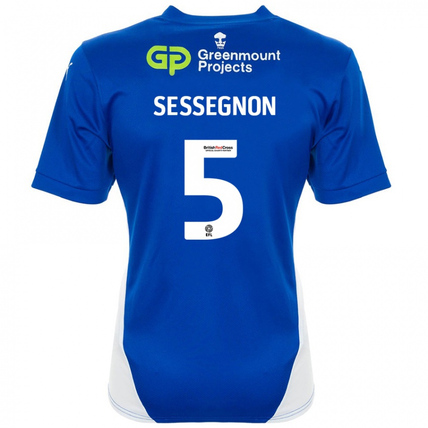 Niño Camiseta Steven Sessegnon #5 Azul Blanco 1ª Equipación 2024/25 La Camisa Perú