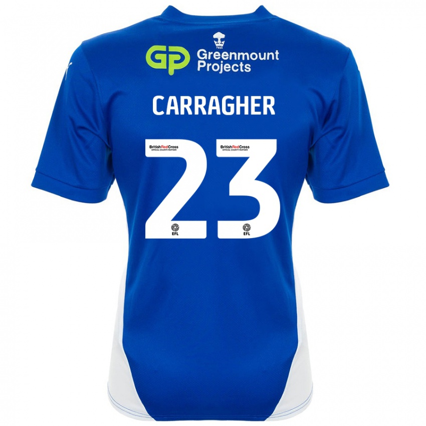 Niño Camiseta James Carragher #23 Azul Blanco 1ª Equipación 2024/25 La Camisa Perú