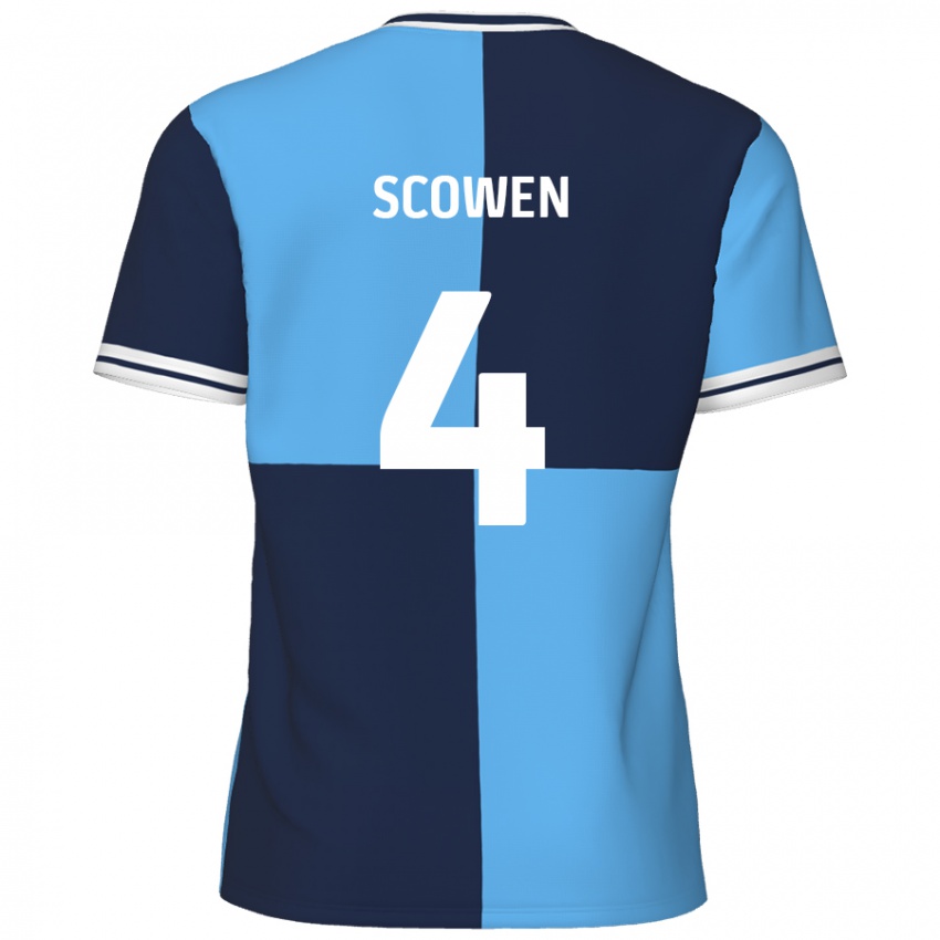 Niño Camiseta Josh Scowen #4 Azul Cielo Azul Oscuro 1ª Equipación 2024/25 La Camisa Perú