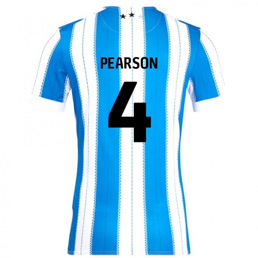 Niño Camiseta Matty Pearson #4 Azul Blanco 1ª Equipación 2024/25 La Camisa Perú