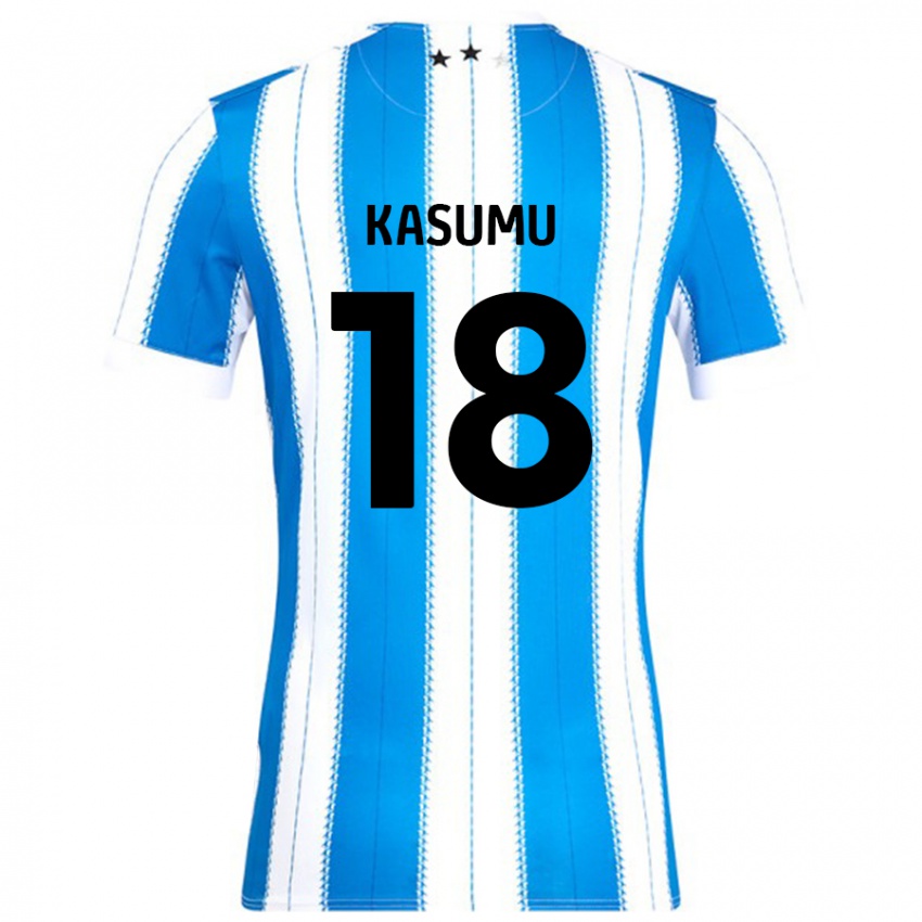 Niño Camiseta David Kasumu #18 Azul Blanco 1ª Equipación 2024/25 La Camisa Perú