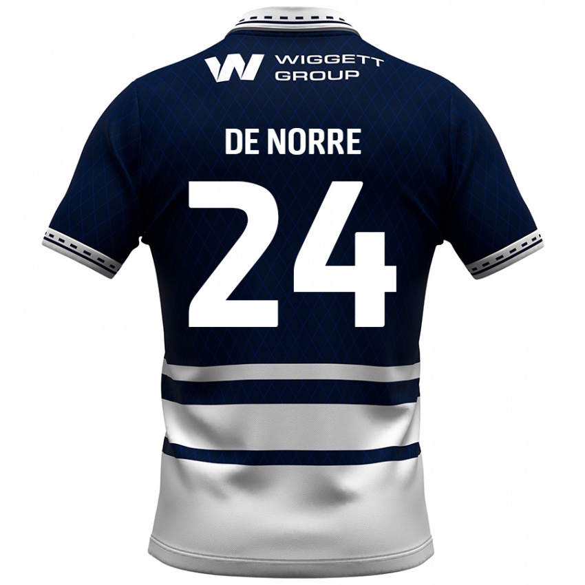 Niño Camiseta Casper De Norre #24 Azul Marino Blanco 1ª Equipación 2024/25 La Camisa Perú