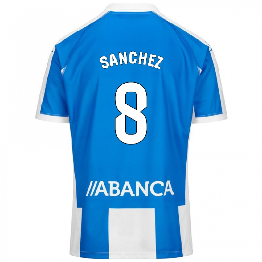 Niño Camiseta Carlota Sánchez #8 Azul Blanco 1ª Equipación 2024/25 La Camisa Perú