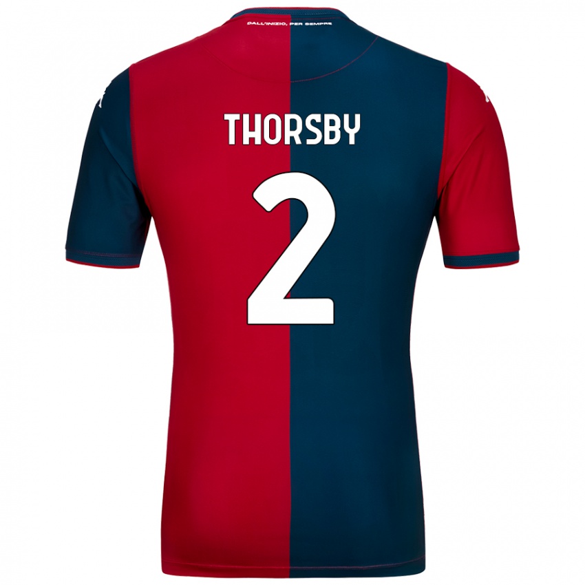 Niño Camiseta Morten Thorsby #2 Rojo Azul Oscuro 1ª Equipación 2024/25 La Camisa Perú