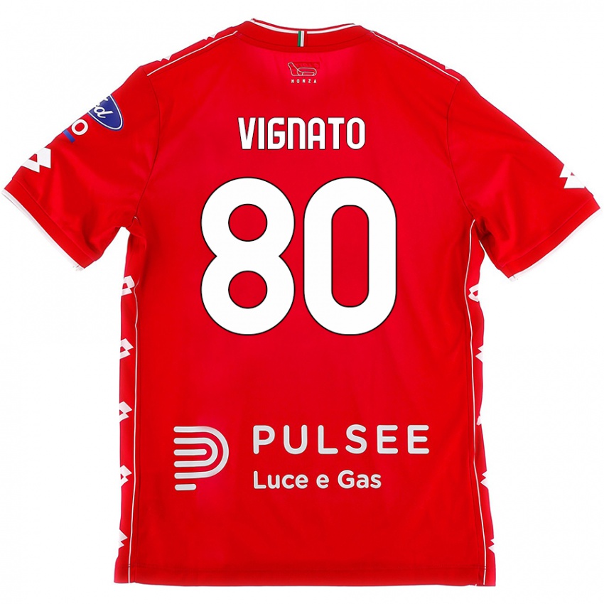 Niño Camiseta Samuele Vignato #80 Rojo Blanco 1ª Equipación 2024/25 La Camisa Perú