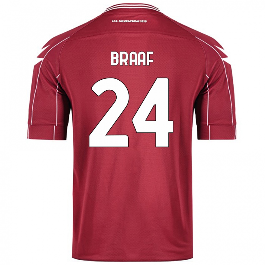 Niño Camiseta Jayden Braaf #24 Borgoña 1ª Equipación 2024/25 La Camisa Perú