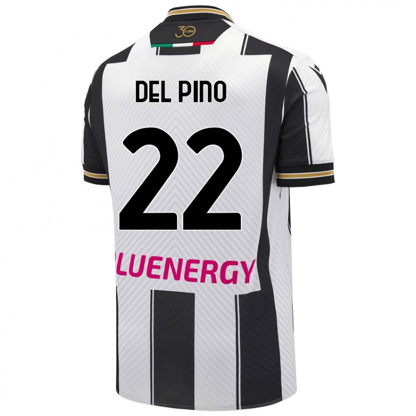 Niño Camiseta Lorenzo Del Pino #22 Blanco Negro 1ª Equipación 2024/25 La Camisa Perú