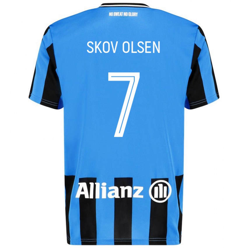 Niño Camiseta Andreas Skov Olsen #7 Azul Cielo Negro 1ª Equipación 2024/25 La Camisa Perú