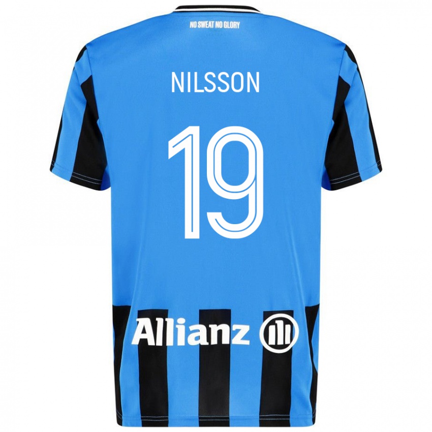 Niño Camiseta Gustaf Nilsson #19 Azul Cielo Negro 1ª Equipación 2024/25 La Camisa Perú