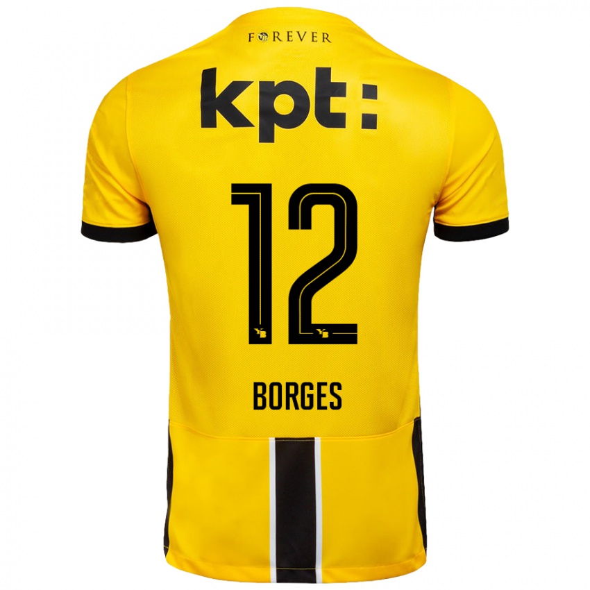 Niño Camiseta David Borges #12 Amarillo Negro 1ª Equipación 2024/25 La Camisa Perú