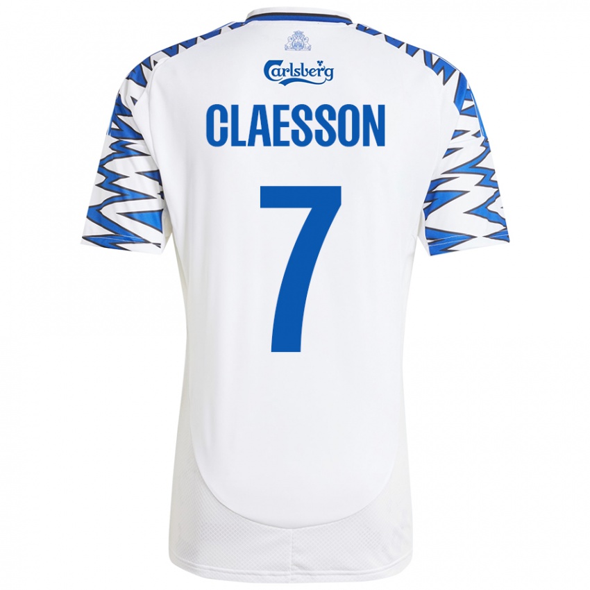 Niño Camiseta Viktor Claesson #7 Blanco Azul Cielo 1ª Equipación 2024/25 La Camisa Perú