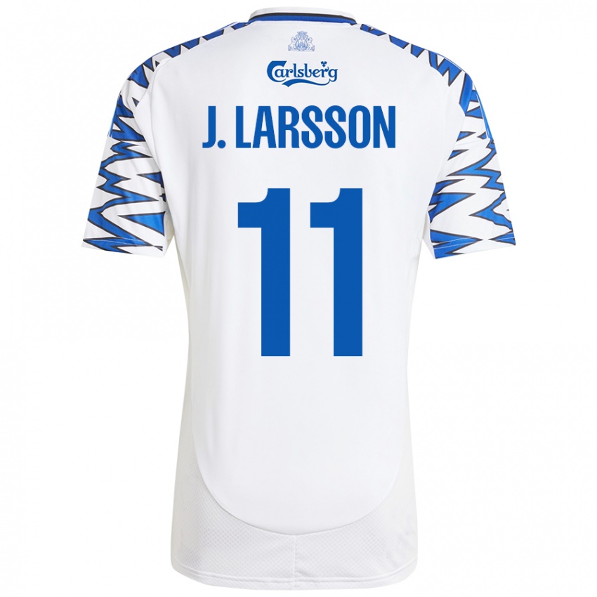 Niño Camiseta Jordan Larsson #11 Blanco Azul Cielo 1ª Equipación 2024/25 La Camisa Perú