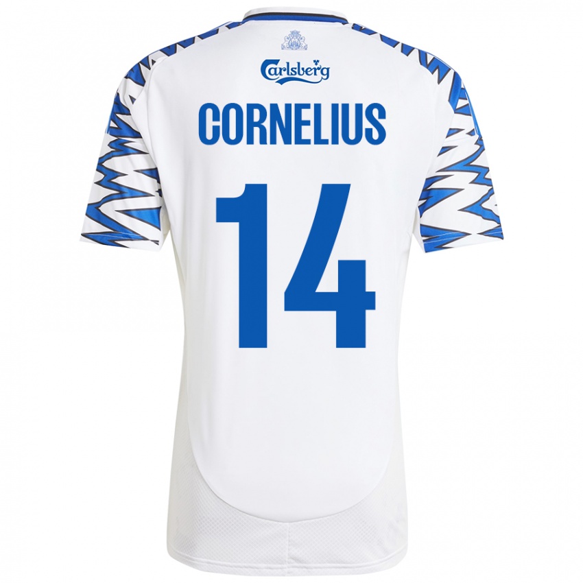 Niño Camiseta Andreas Cornelius #14 Blanco Azul Cielo 1ª Equipación 2024/25 La Camisa Perú