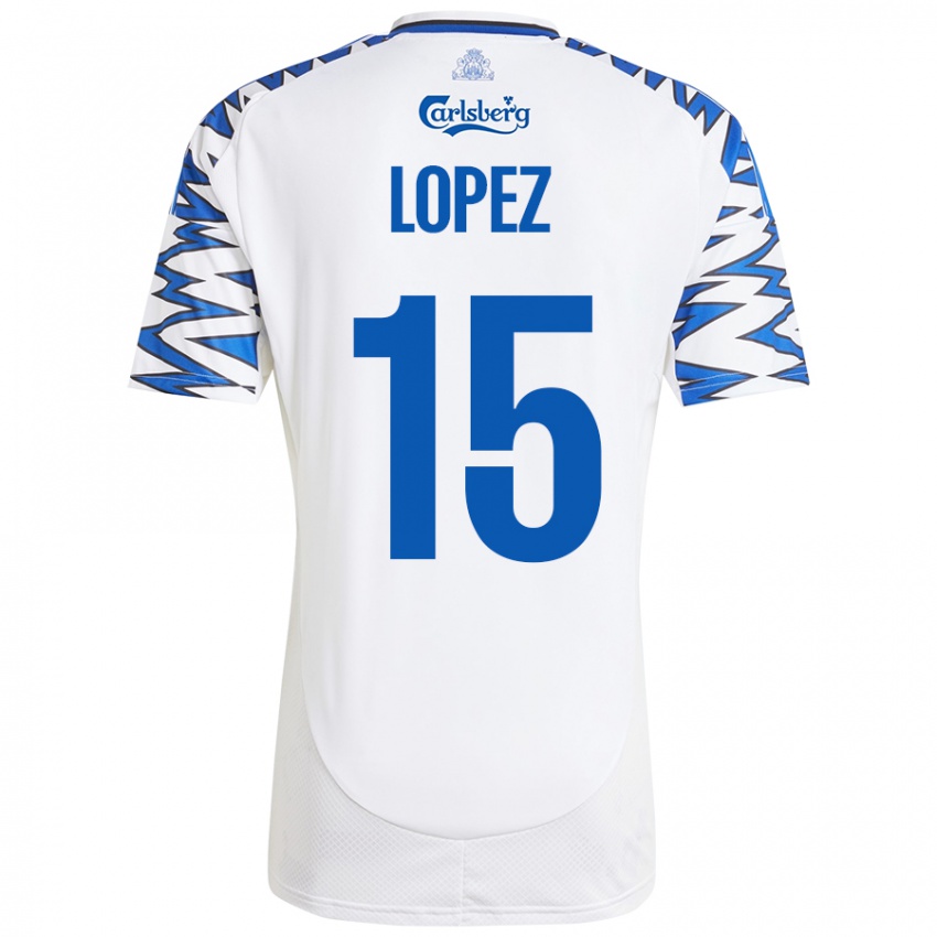 Niño Camiseta Marcos López #15 Blanco Azul Cielo 1ª Equipación 2024/25 La Camisa Perú