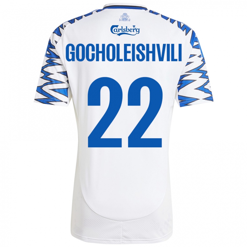 Niño Camiseta Giorgi Gocholeishvili #22 Blanco Azul Cielo 1ª Equipación 2024/25 La Camisa Perú