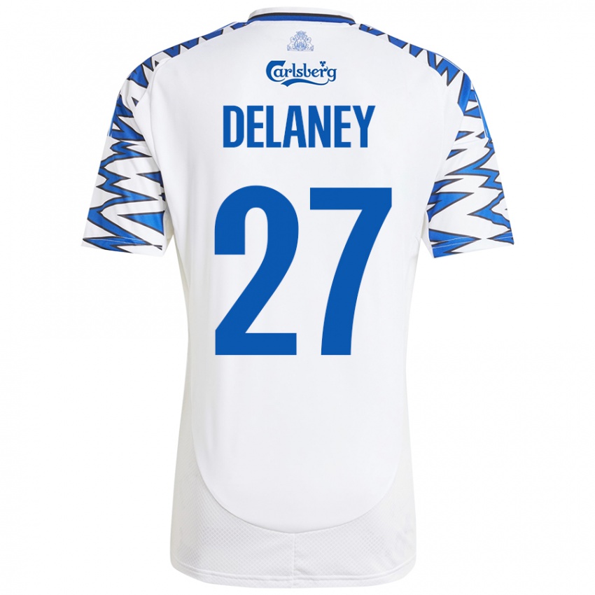 Niño Camiseta Thomas Delaney #27 Blanco Azul Cielo 1ª Equipación 2024/25 La Camisa Perú