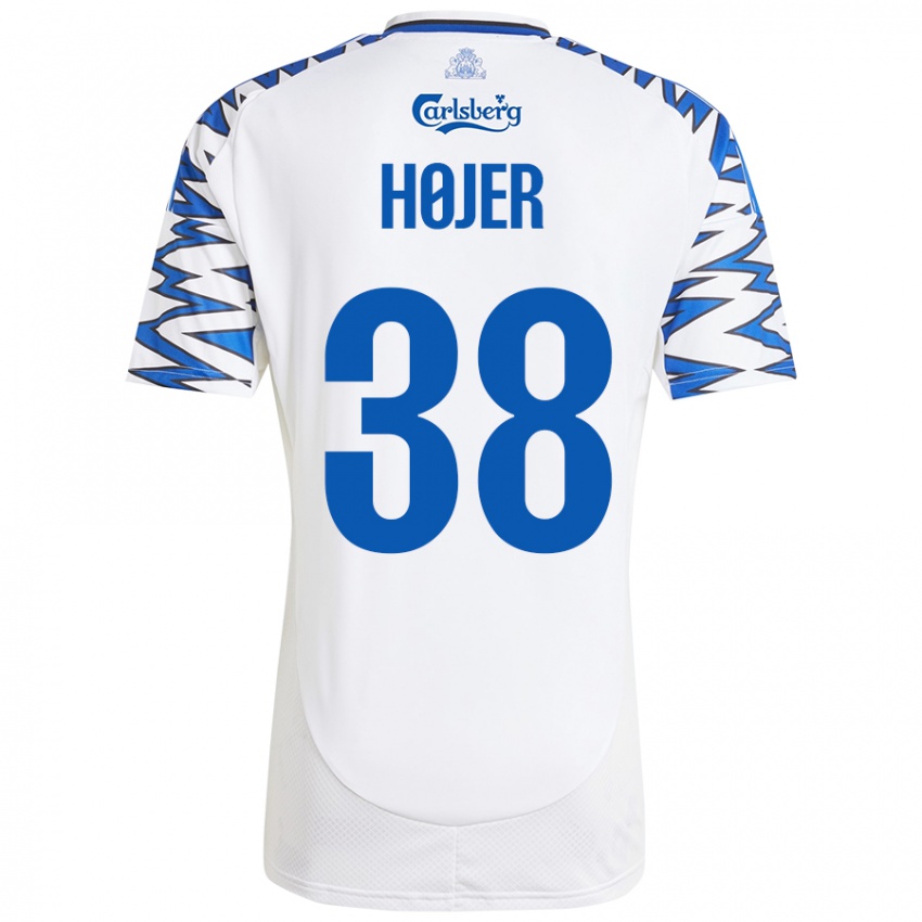 Niño Camiseta Oliver Højer #38 Blanco Azul Cielo 1ª Equipación 2024/25 La Camisa Perú