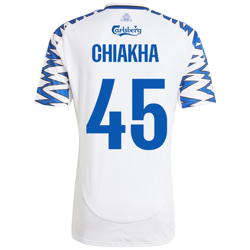 Niño Camiseta Amin Chiakha #45 Blanco Azul Cielo 1ª Equipación 2024/25 La Camisa Perú