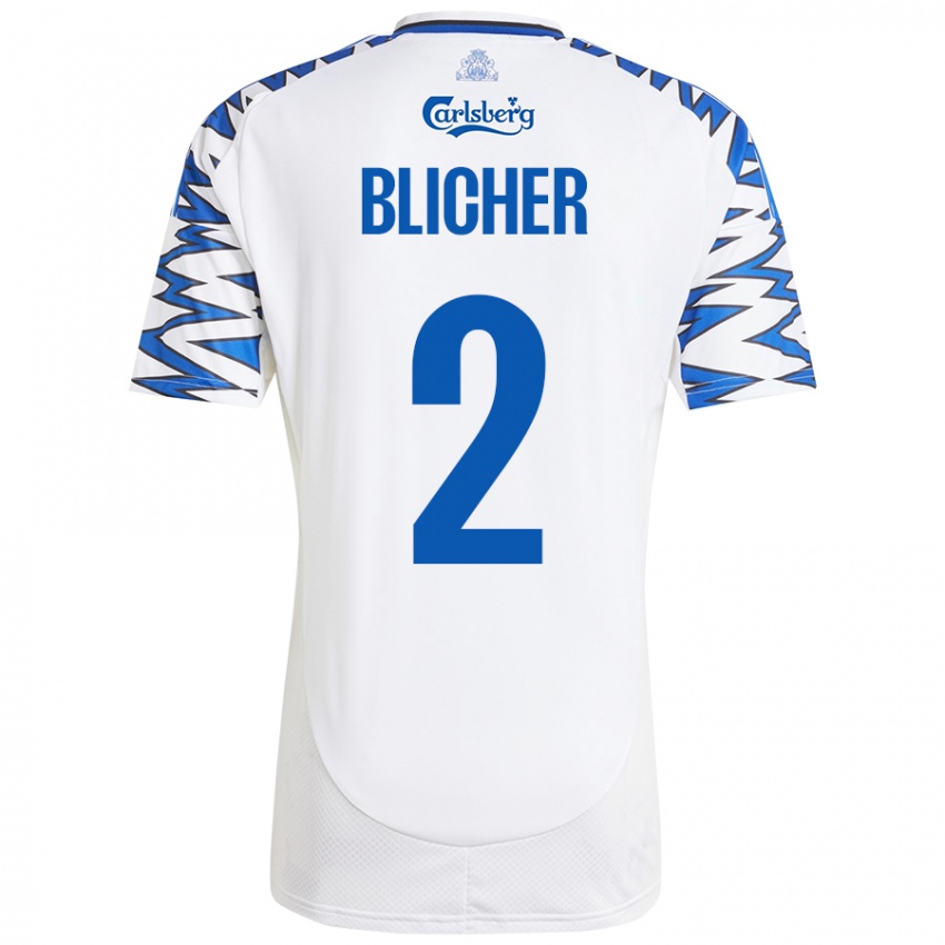 Niño Camiseta Nicolai Blicher #2 Blanco Azul Cielo 1ª Equipación 2024/25 La Camisa Perú