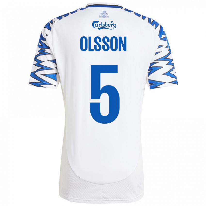 Niño Camiseta Cornelius Olsson #5 Blanco Azul Cielo 1ª Equipación 2024/25 La Camisa Perú