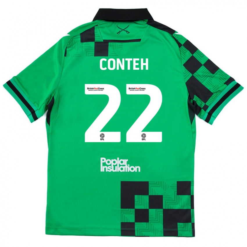 Niño Camiseta Kamil Conteh #22 Verde Negro 2ª Equipación 2024/25 La Camisa Perú