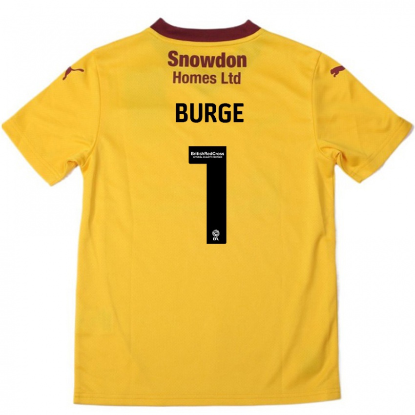 Niño Camiseta Lee Burge #1 Naranja Borgoña 2ª Equipación 2024/25 La Camisa Perú