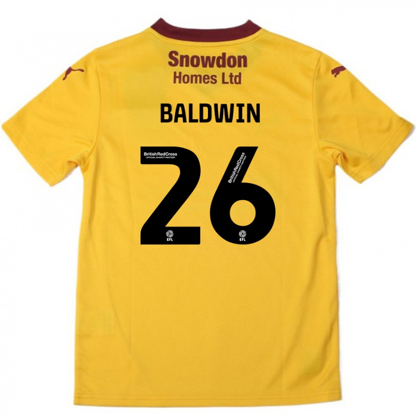 Niño Camiseta Jack Baldwin #26 Naranja Borgoña 2ª Equipación 2024/25 La Camisa Perú