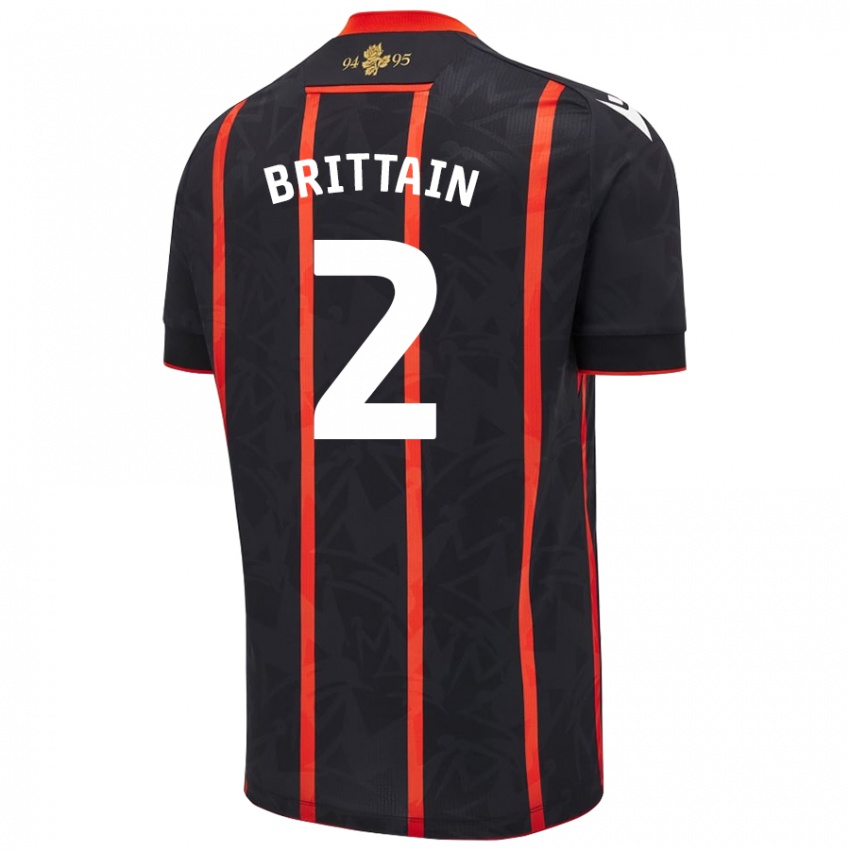 Niño Camiseta Callum Brittain #2 Negro Rojo 2ª Equipación 2024/25 La Camisa Perú