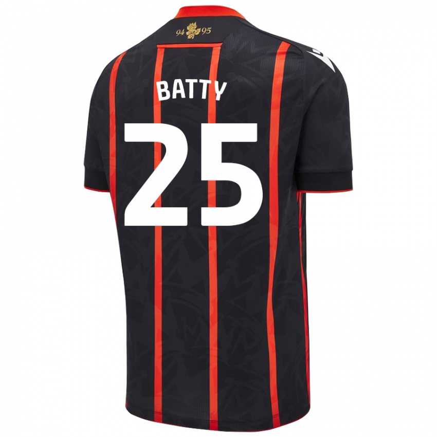 Niño Camiseta Jake Batty #25 Negro Rojo 2ª Equipación 2024/25 La Camisa Perú