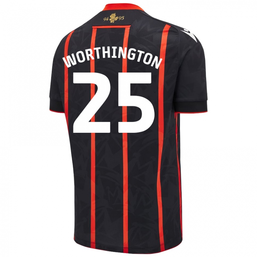 Niño Camiseta Nicola Worthington #25 Negro Rojo 2ª Equipación 2024/25 La Camisa Perú