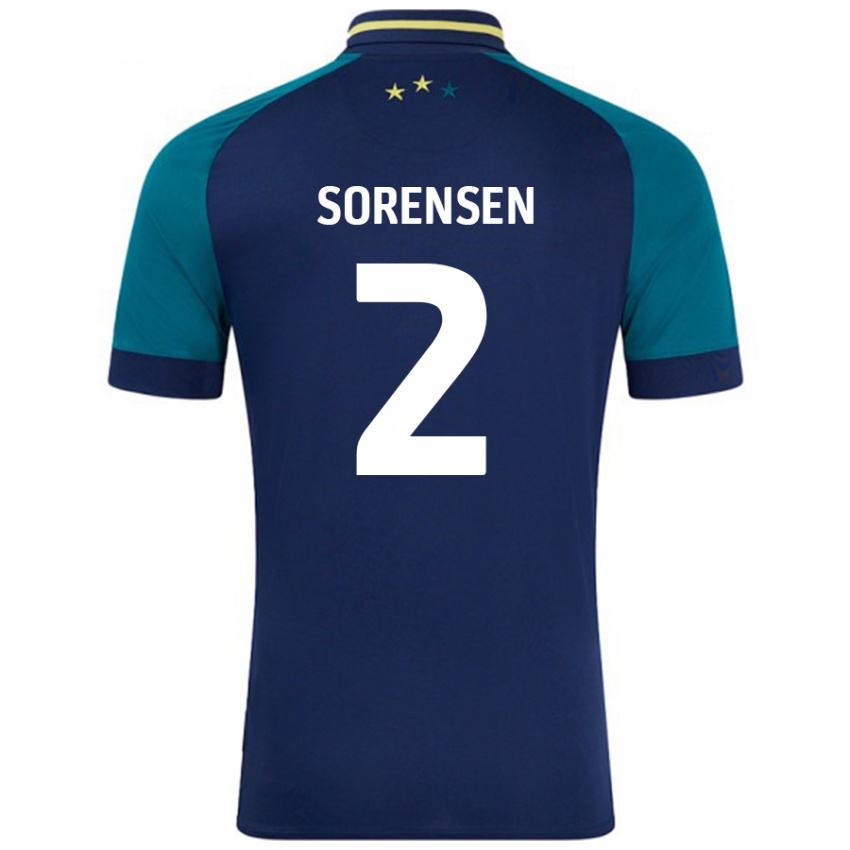 Niño Camiseta Lasse Sörensen #2 Azul Marino Verde Oscuro 2ª Equipación 2024/25 La Camisa Perú