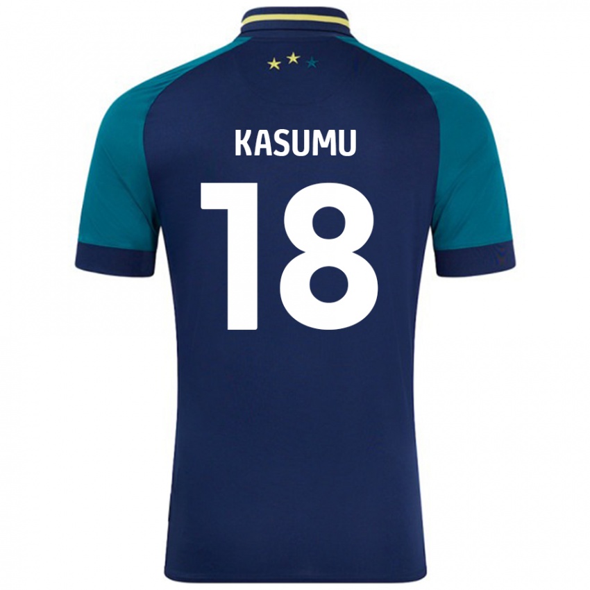 Niño Camiseta David Kasumu #18 Azul Marino Verde Oscuro 2ª Equipación 2024/25 La Camisa Perú