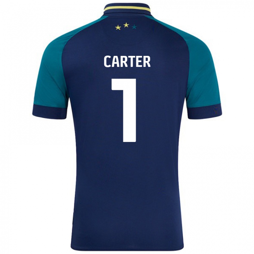 Niño Camiseta Laura Carter #1 Azul Marino Verde Oscuro 2ª Equipación 2024/25 La Camisa Perú