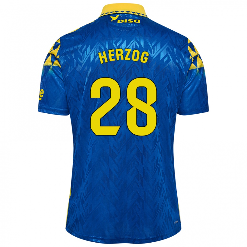 Niño Camiseta Juanma Herzog #28 Azul Amarillo 2ª Equipación 2024/25 La Camisa Perú