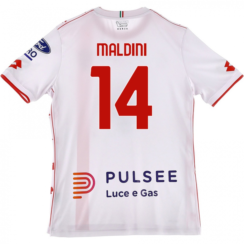 Niño Camiseta Daniel Maldini #14 Blanco Rojo 2ª Equipación 2024/25 La Camisa Perú