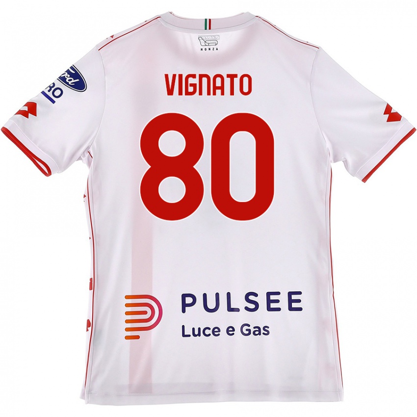 Niño Camiseta Samuele Vignato #80 Blanco Rojo 2ª Equipación 2024/25 La Camisa Perú