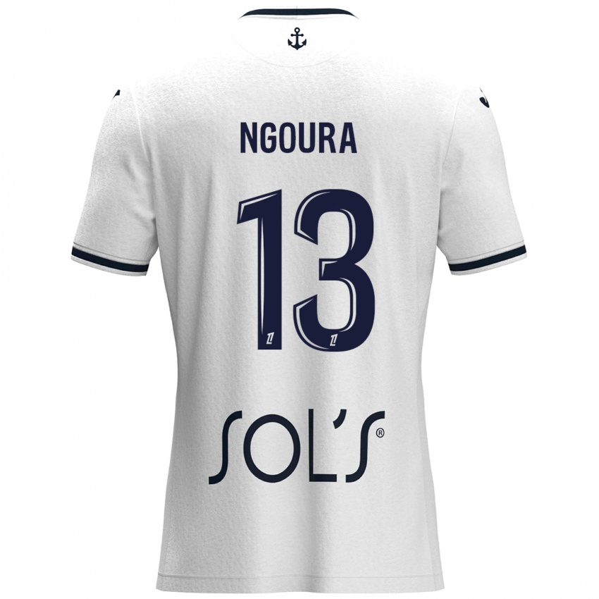 Niño Camiseta Steve Ngoura #13 Blanco Azul Oscuro 2ª Equipación 2024/25 La Camisa Perú