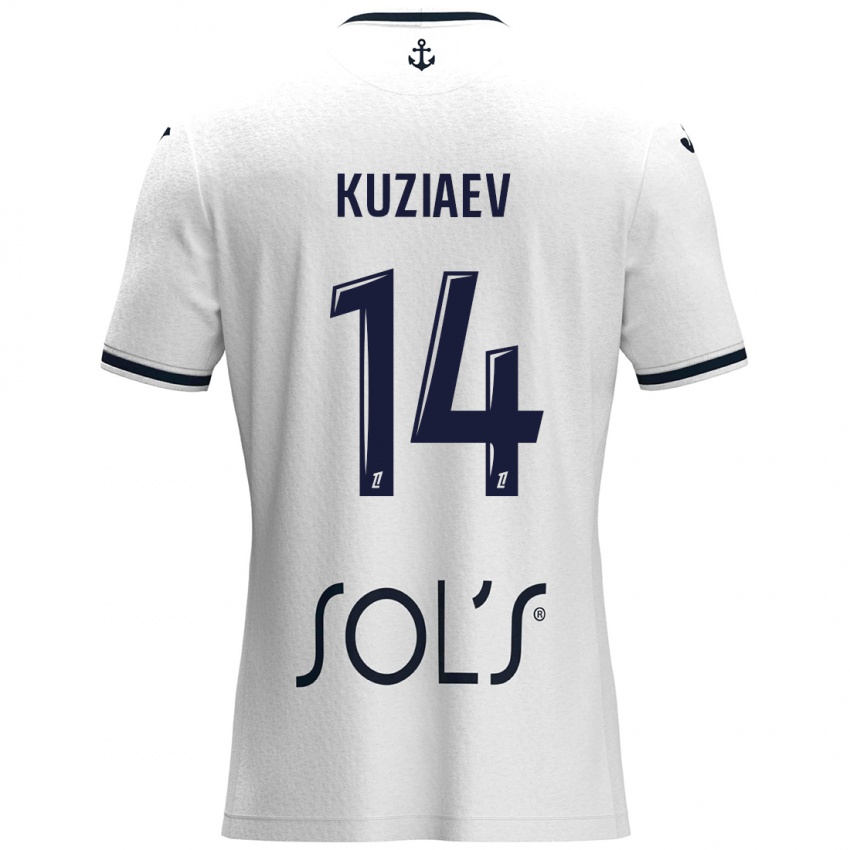 Niño Camiseta Daler Kuzyaev #14 Blanco Azul Oscuro 2ª Equipación 2024/25 La Camisa Perú