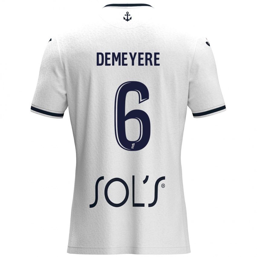 Niño Camiseta Silke Demeyere #6 Blanco Azul Oscuro 2ª Equipación 2024/25 La Camisa Perú