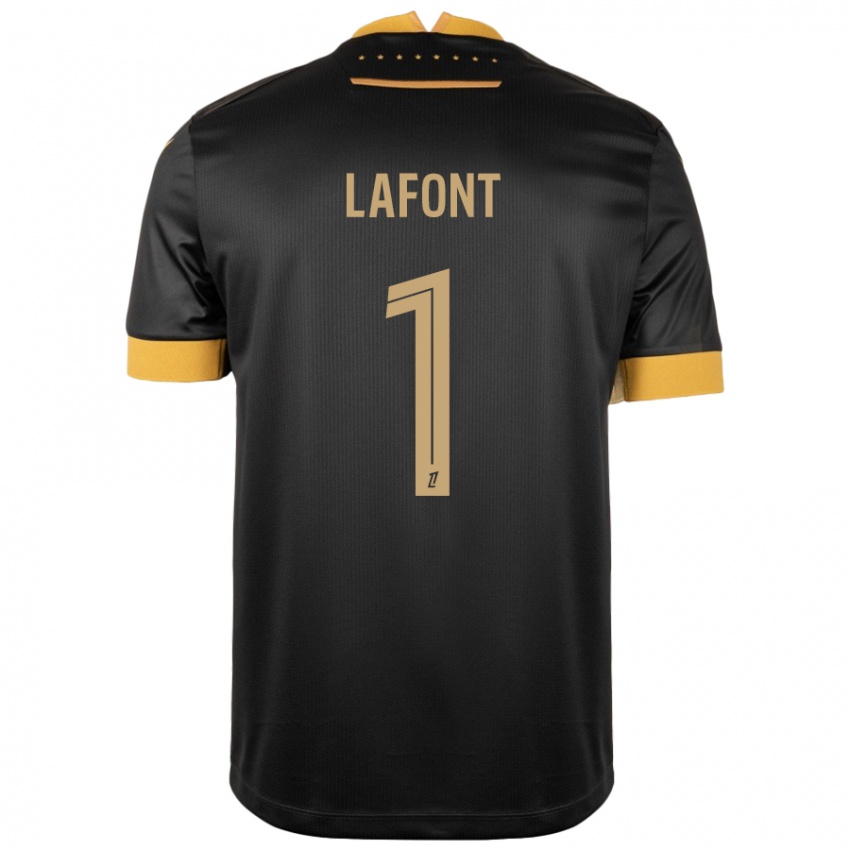 Niño Camiseta Alban Lafont #1 Negro Marrón 2ª Equipación 2024/25 La Camisa Perú