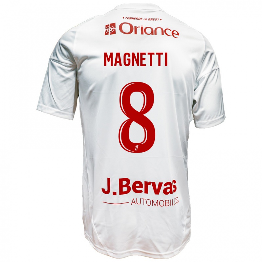 Niño Camiseta Hugo Magnetti #8 Blanco Rojo 2ª Equipación 2024/25 La Camisa Perú